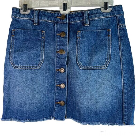 BDG Button Front Mini Medium Wash Blue Denim Skirt Women's Size S - Picture 1 of 11